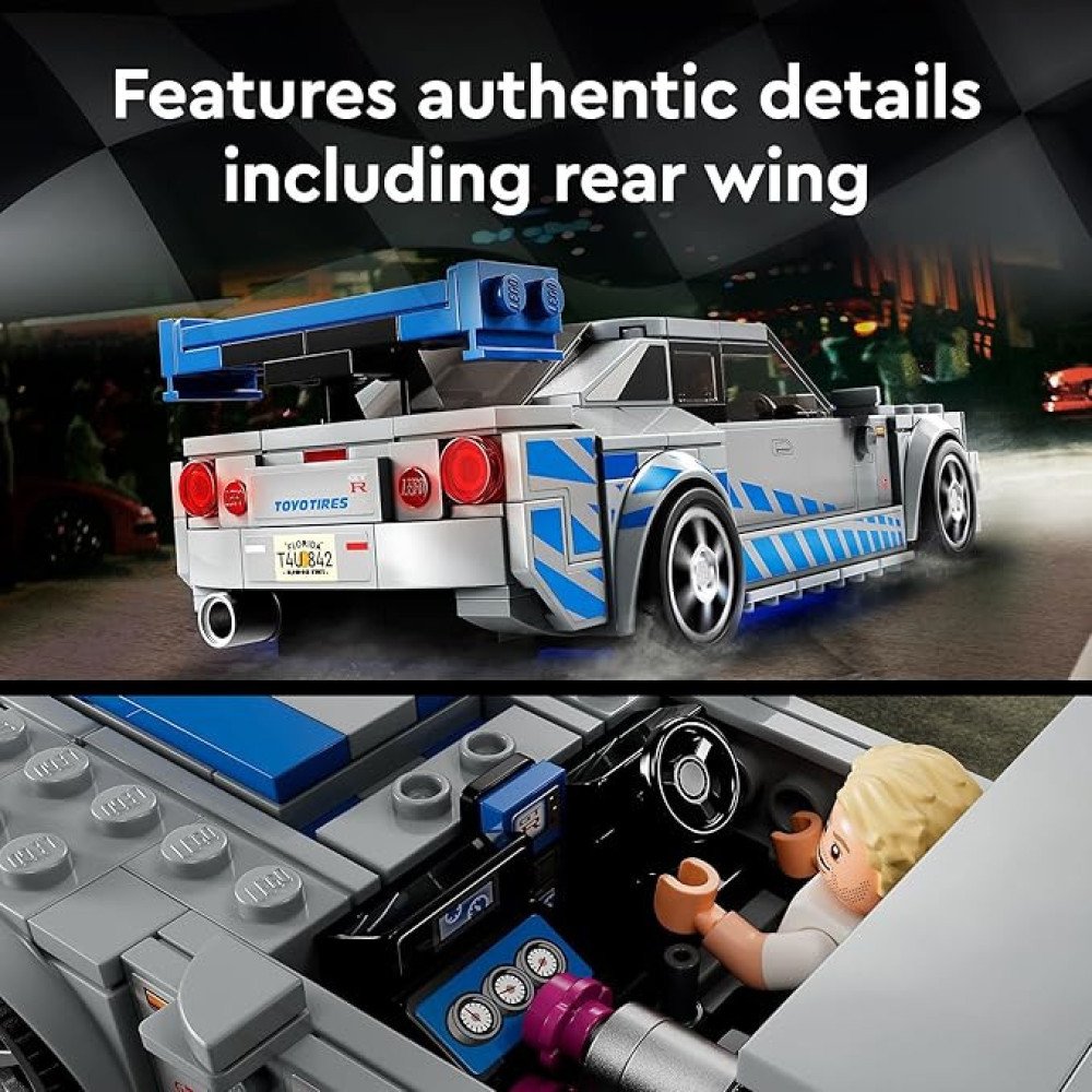 LEGO Speed Champions 2 Fast 2 Furious Nissan Skyline GT-R (R34) 76917 Race Car Toy Model Building Kit, Collectible with Racer Minifigure, 2023 Set for Kids