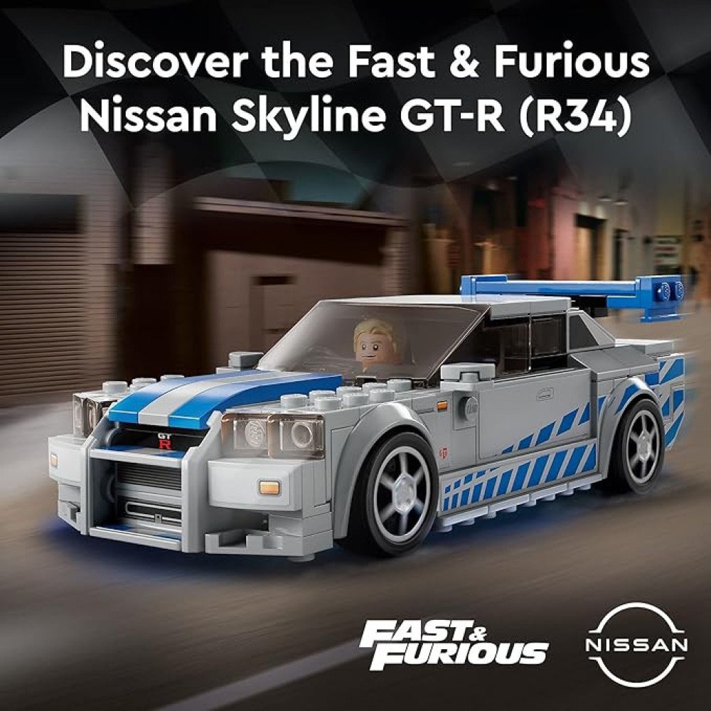 LEGO Speed Champions 2 Fast 2 Furious Nissan Skyline GT-R (R34) 76917 Race Car Toy Model Building Kit, Collectible with Racer Minifigure, 2023 Set for Kids
