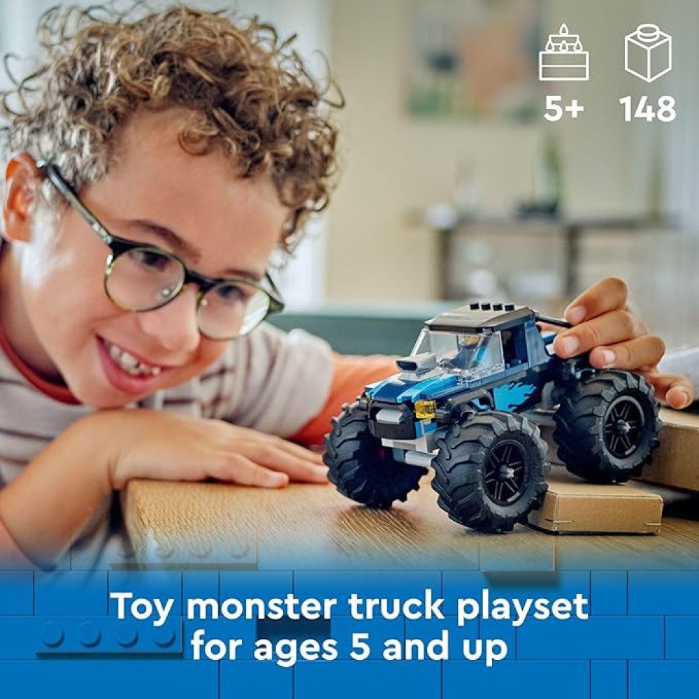 LEGO City Blue Monster Truck Off-Road Toy Playset with a Driver Minifigure, Imaginative Toys for Kids, Fun Gift for Boys and Girls Aged 5 Plus, Mini Monster Truck