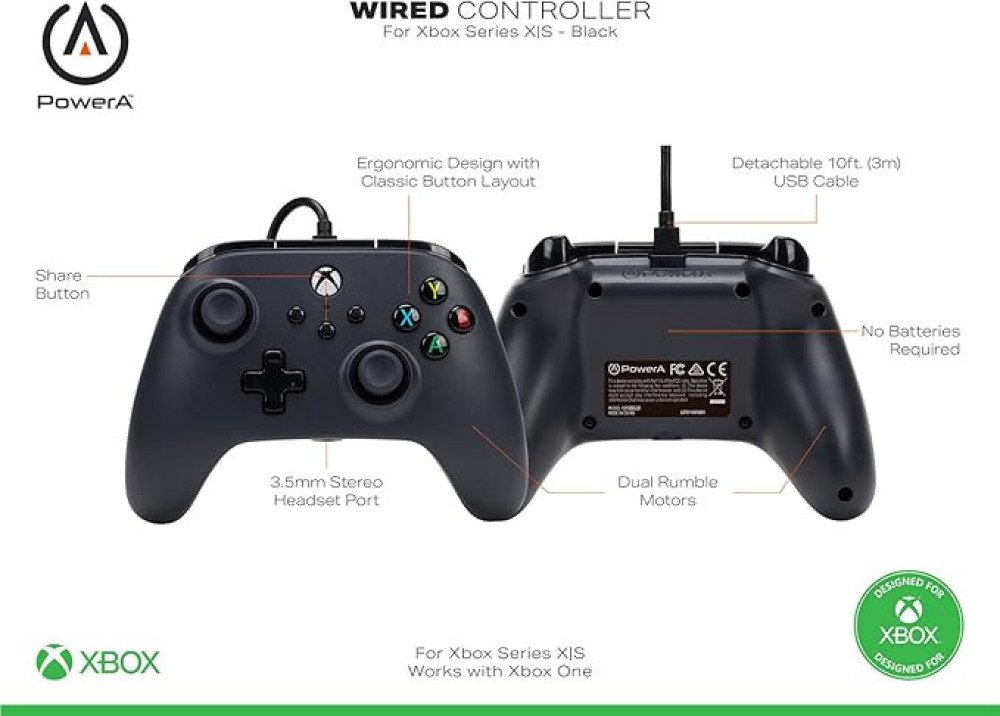 PowerA Wired Controller For Xbox Series X|S - Black, Gamepad, Video Game Controller Works with Xbox One