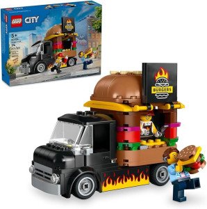 LEGO City Burger Truck Toy Building Set, Fun Gift for Kids Ages 5 Plus, Burger Van and Kitchen Playset, Vendor Minifigure and Accessories, Imaginative Pretend Play for Boys and Girls