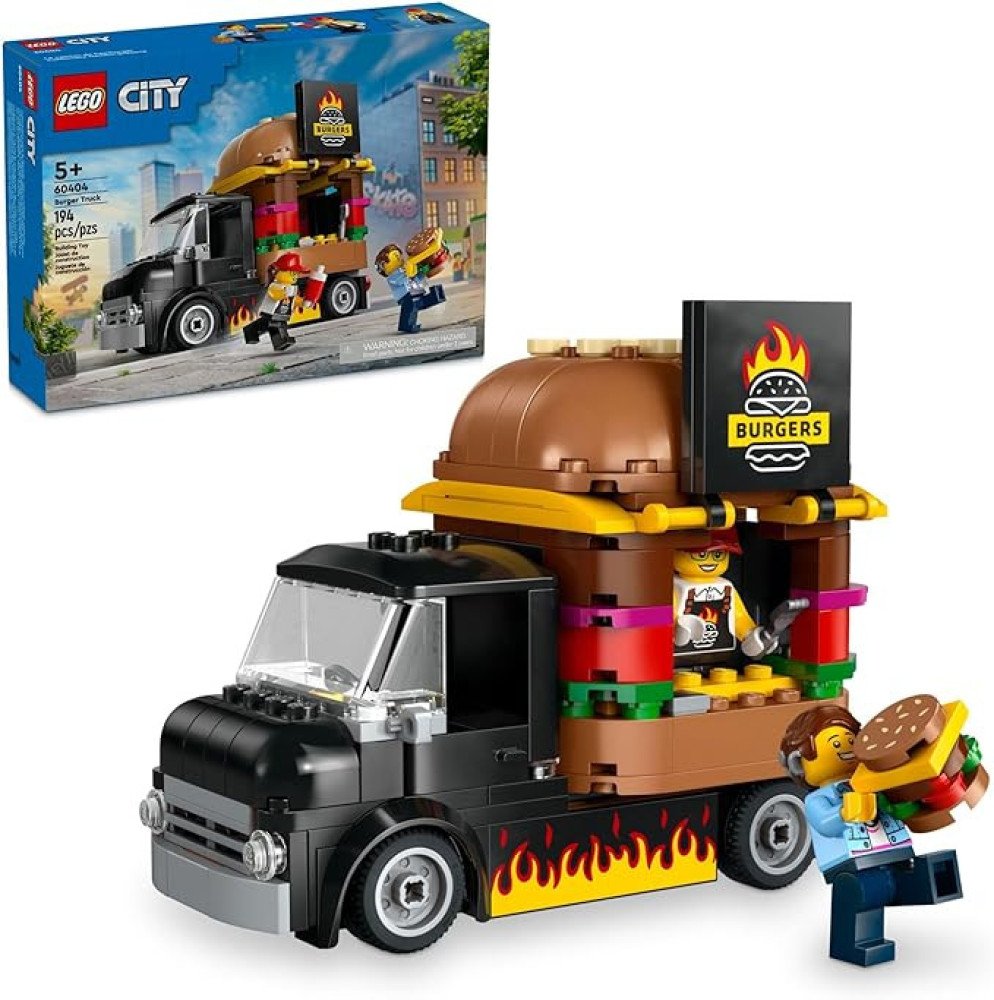 LEGO City Burger Truck Toy Building Set, Fun Gift for Kids Ages 5 Plus, Burger Van and Kitchen Playset, Vendor Minifigure and Accessories, Imaginative Pretend Play for Boys and Girls