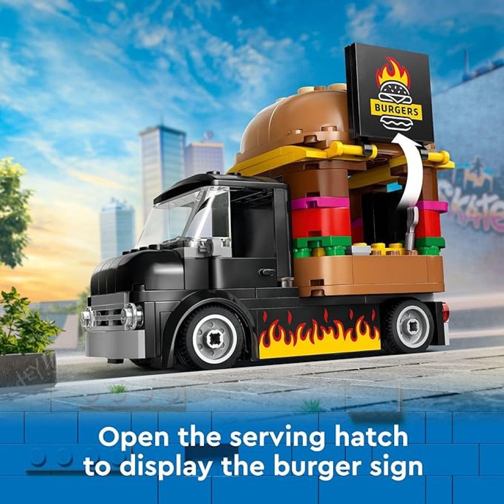LEGO City Burger Truck Toy Building Set, Fun Gift for Kids Ages 5 Plus, Burger Van and Kitchen Playset, Vendor Minifigure and Accessories, Imaginative Pretend Play for Boys and Girls
