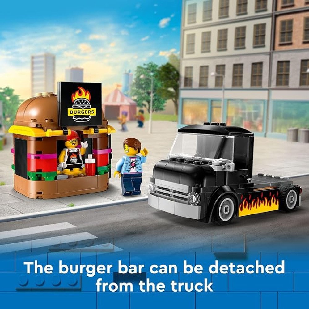 LEGO City Burger Truck Toy Building Set, Fun Gift for Kids Ages 5 Plus, Burger Van and Kitchen Playset, Vendor Minifigure and Accessories, Imaginative Pretend Play for Boys and Girls