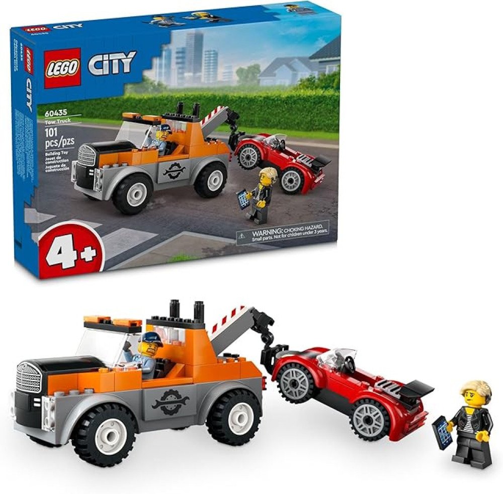 LEGO City Tow Truck and Sports Car Repair Building Set, Kids Gift Idea with 2 Minifigures and Accessories Including a Cochlear Implant, Pretend Play Tow Truck Toy for Boys & Girls Ages 4 and Up