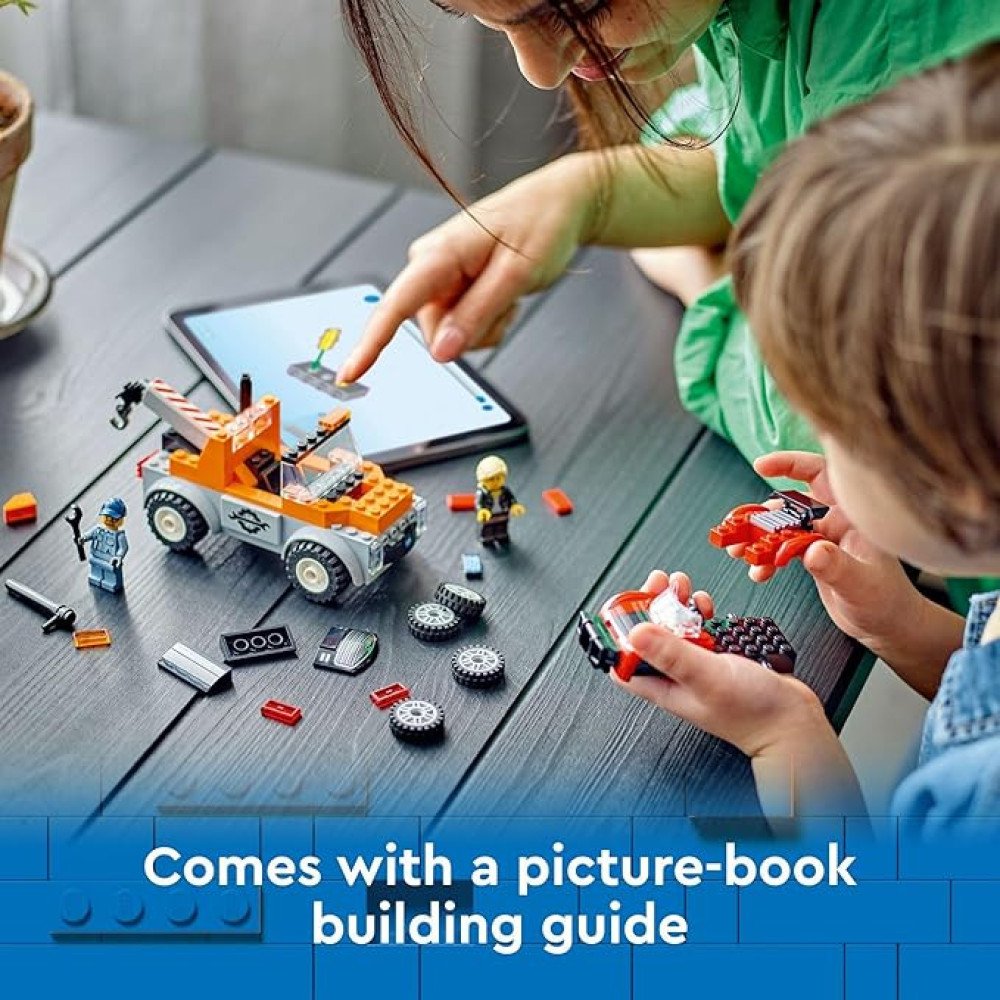 LEGO City Tow Truck and Sports Car Repair Building Set, Kids Gift Idea with 2 Minifigures and Accessories Including a Cochlear Implant, Pretend Play Tow Truck Toy for Boys & Girls Ages 4 and Up