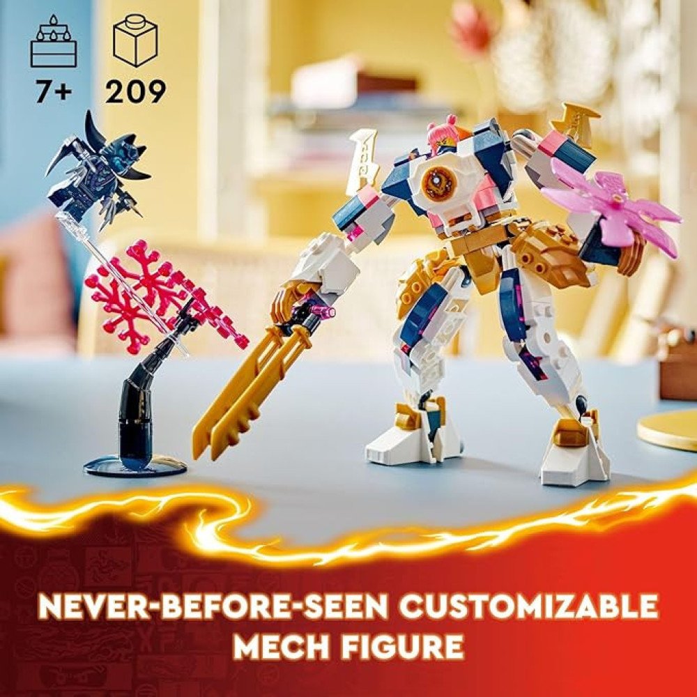 LEGO NINJAGO Sora’s Elemental Tech Mech Mini Ninja Toy, Customizable Figure, Adventure Toy Set for Kids with Sora Minifigure, Ninja Action Figure Gift for Boys and Girls Ages 7 and Up