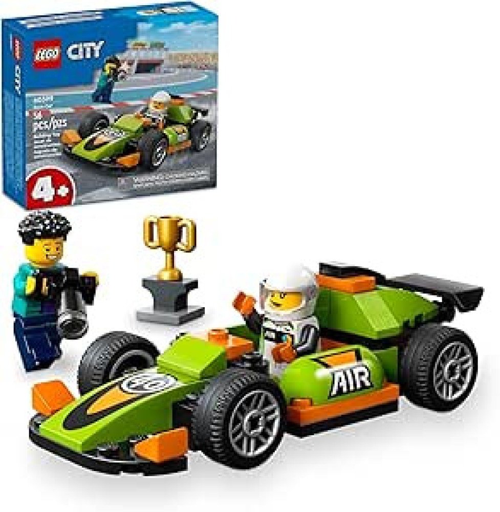 LEGO City Green Race Car Toy, Classic-Style Racing Vehicle, Small Toy Gift for Kids, Building Kit for Boys and Girls Ages 4 and Up, Photographer and Driver Minifigures,
