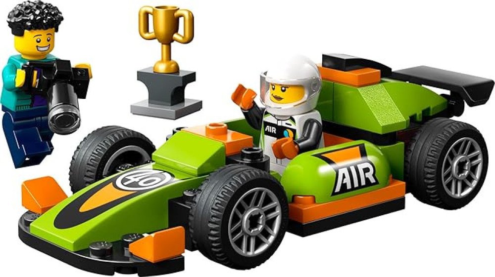 LEGO City Green Race Car Toy, Classic-Style Racing Vehicle, Small Toy Gift for Kids, Building Kit for Boys and Girls Ages 4 and Up, Photographer and Driver Minifigures,