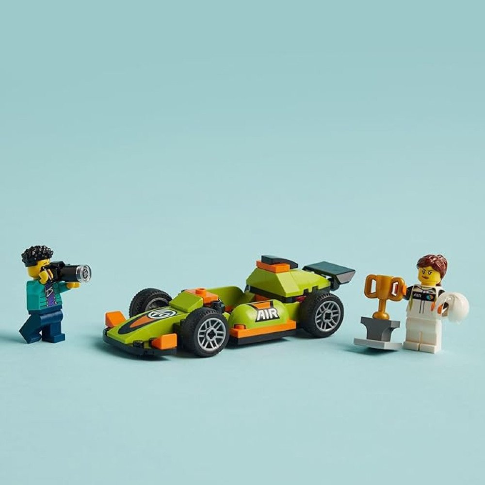 LEGO City Green Race Car Toy, Classic-Style Racing Vehicle, Small Toy Gift for Kids, Building Kit for Boys and Girls Ages 4 and Up, Photographer and Driver Minifigures,