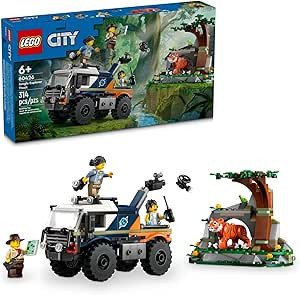 LEGO City Jungle Explorer Off-Road Truck, Jungle Toy Building Set for Kids Aged 6 and Up, Fun Birthday Gift Idea, Off-Road Toy Truck Vehicle, 3 Adventurer Minifigures, Tiger Figure and Car Toy