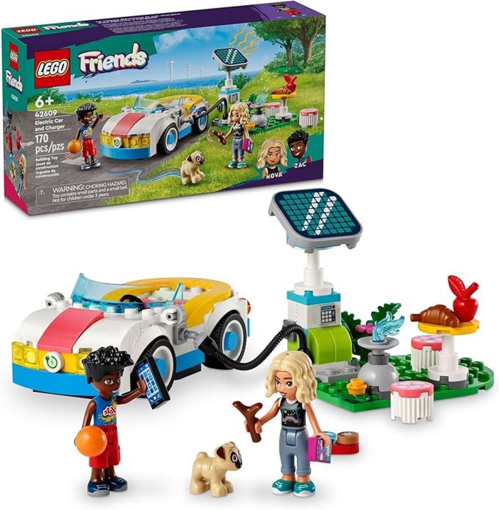LEGO Friends Electric Car and Charger Building Toy for Kids, Role Play Toy, Adventure Toy, Includes Mini-Doll Characters Nova and Zac, Gift Idea for Kids, Girls, and Boys Ages 6 Years and Up