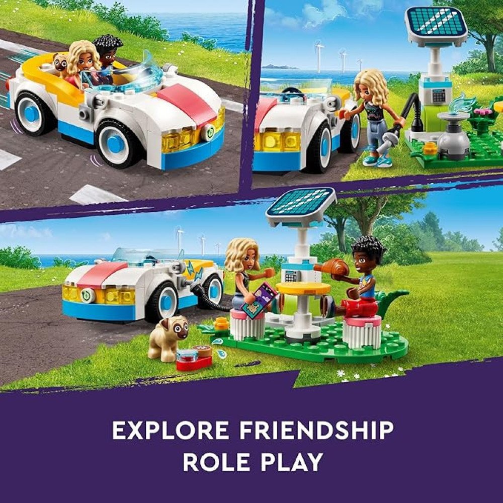 LEGO Friends Electric Car and Charger Building Toy for Kids, Role Play Toy, Adventure Toy, Includes Mini-Doll Characters Nova and Zac, Gift Idea for Kids, Girls, and Boys Ages 6 Years and Up