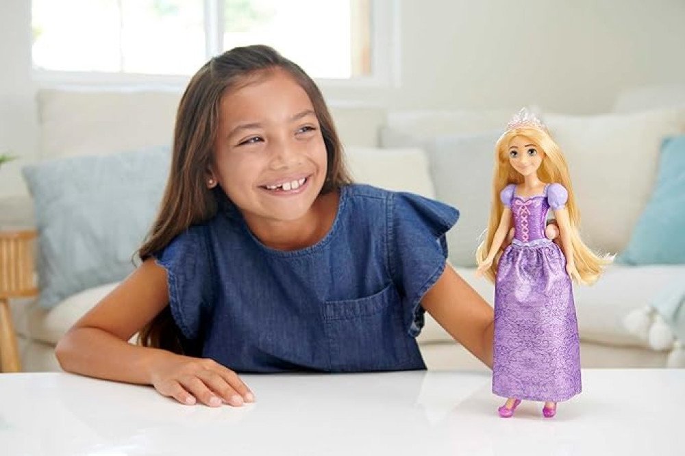 Mattel Disney Princess Toys, Rapunzel Fashion Doll, Sparkling Look with Blonde Hair, Blue Eyes & Tiara Accessory, Inspired by the Movie Tangled