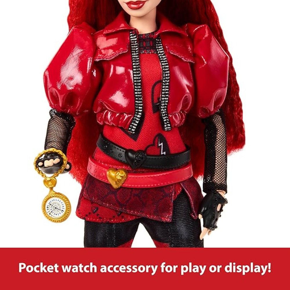 Mattel Disney Descendants 4: The Rise of Red Fashion Doll & Accessory – Red, Daughter of Queen of Hearts with Movie-Inspired Clothes & Pocket Watch