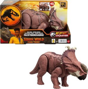 Mattel Jurassic World Wild Roar Dinosaur Action Figure, Pachyrhinosaurus with Continuing Head Strike & Sound, Posable Toy with Digital Play