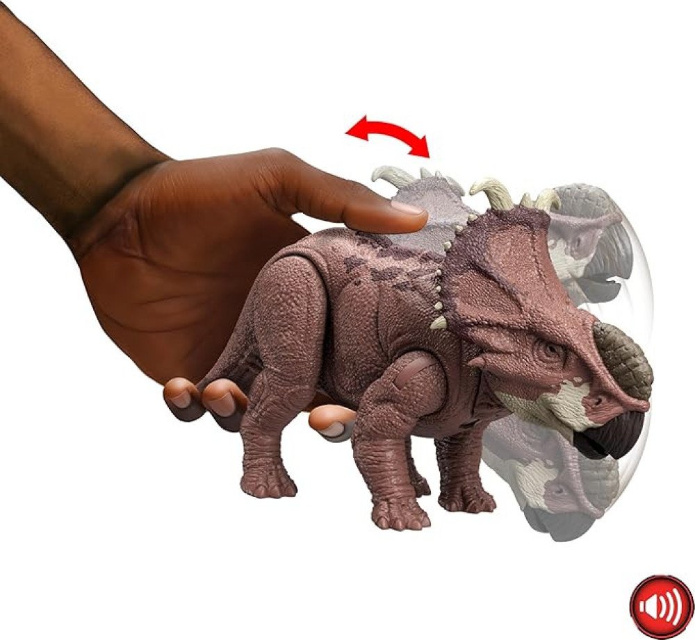 Mattel Jurassic World Wild Roar Dinosaur Action Figure, Pachyrhinosaurus with Continuing Head Strike & Sound, Posable Toy with Digital Play