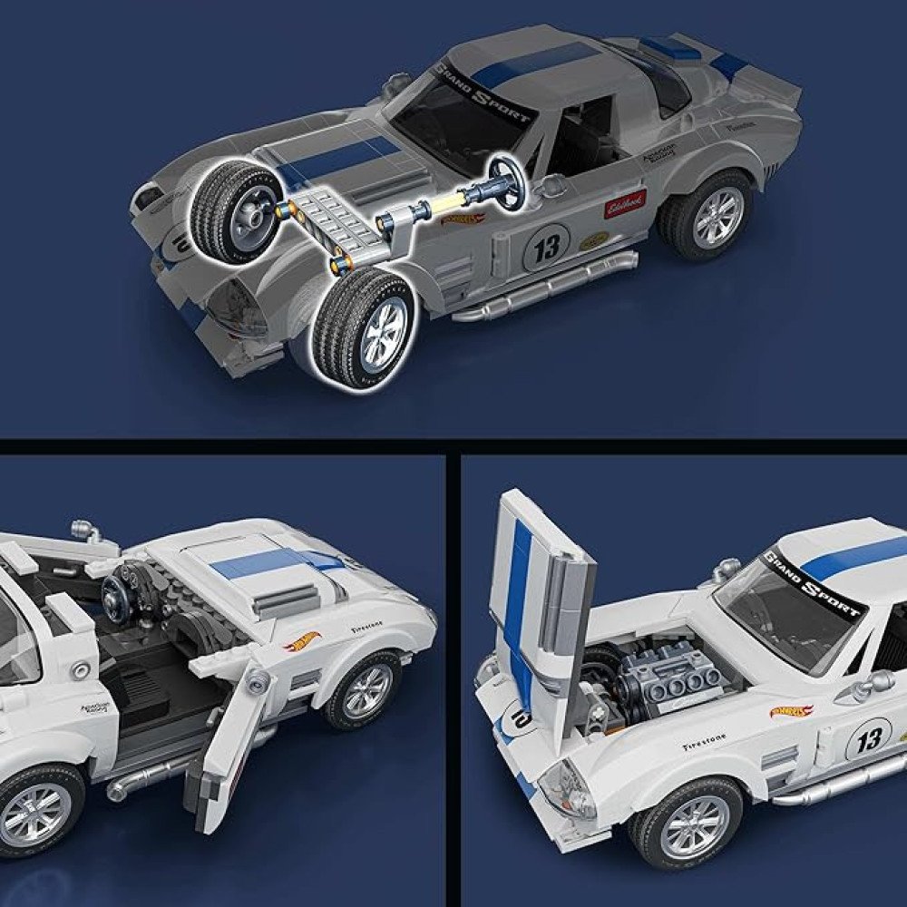 Mattel Brick Shop Hot Wheels Elite Series Building Set, Corvette Grand Sport with 918 Pieces, Realistic Details and Custom Decals, Adult Collectors and Kids Ages 10+
