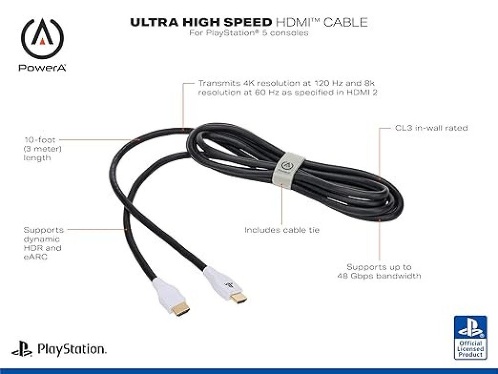 PowerA Ultra High Speed HDMI Cable for PlayStation 5, cable, HDMI 2.1, PS5, officially licensed - PlayStation 5