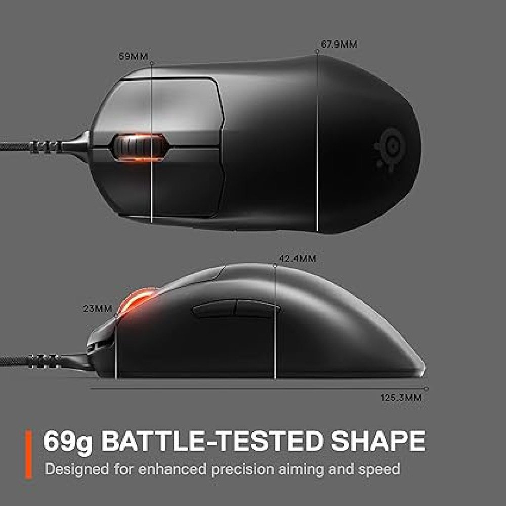 SteelSeries Esports FPS Gaming Mouse – Ultra Lightweight – Prime + Edition – 5 Programmable Buttons – 18K CPI TrueMove Pro Sensor – Magnetic Optical Switches – Customization - RGB Lighting – PC/Mac