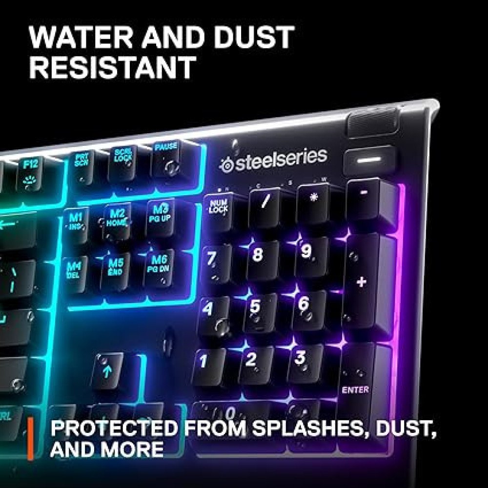 SteelSeries Apex 3 RGB Gaming Keyboard – 10-Zone RGB Illumination – IP32 Water Resistant – Premium Magnetic Wrist Rest (Whisper Quiet Gaming Switch)