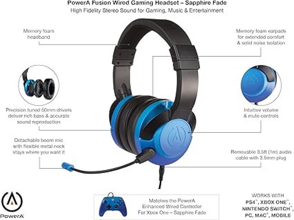 PowerA Fusion Wired Stero Gaming Headset - Sapphire