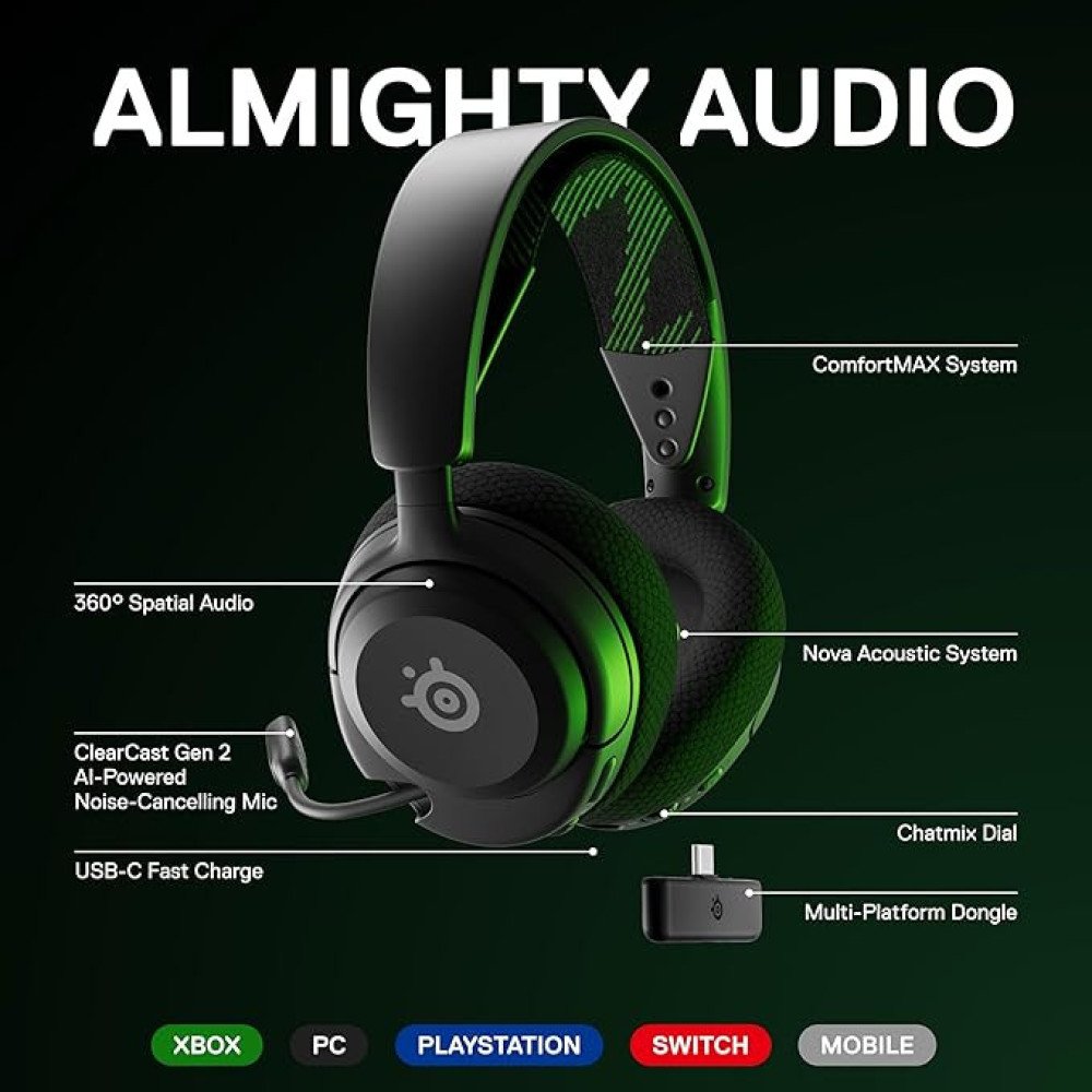 SteelSeries Arctis Nova 4X Wireless Multi-Platform Gaming Headset — 360° Spatial Audio — 2.4GHz High-Speed Wireless — 36 Hr Battery — USB-C — ClearCast Gen 2 Mic — Xbox Series X|S, PC, PS5, Switch