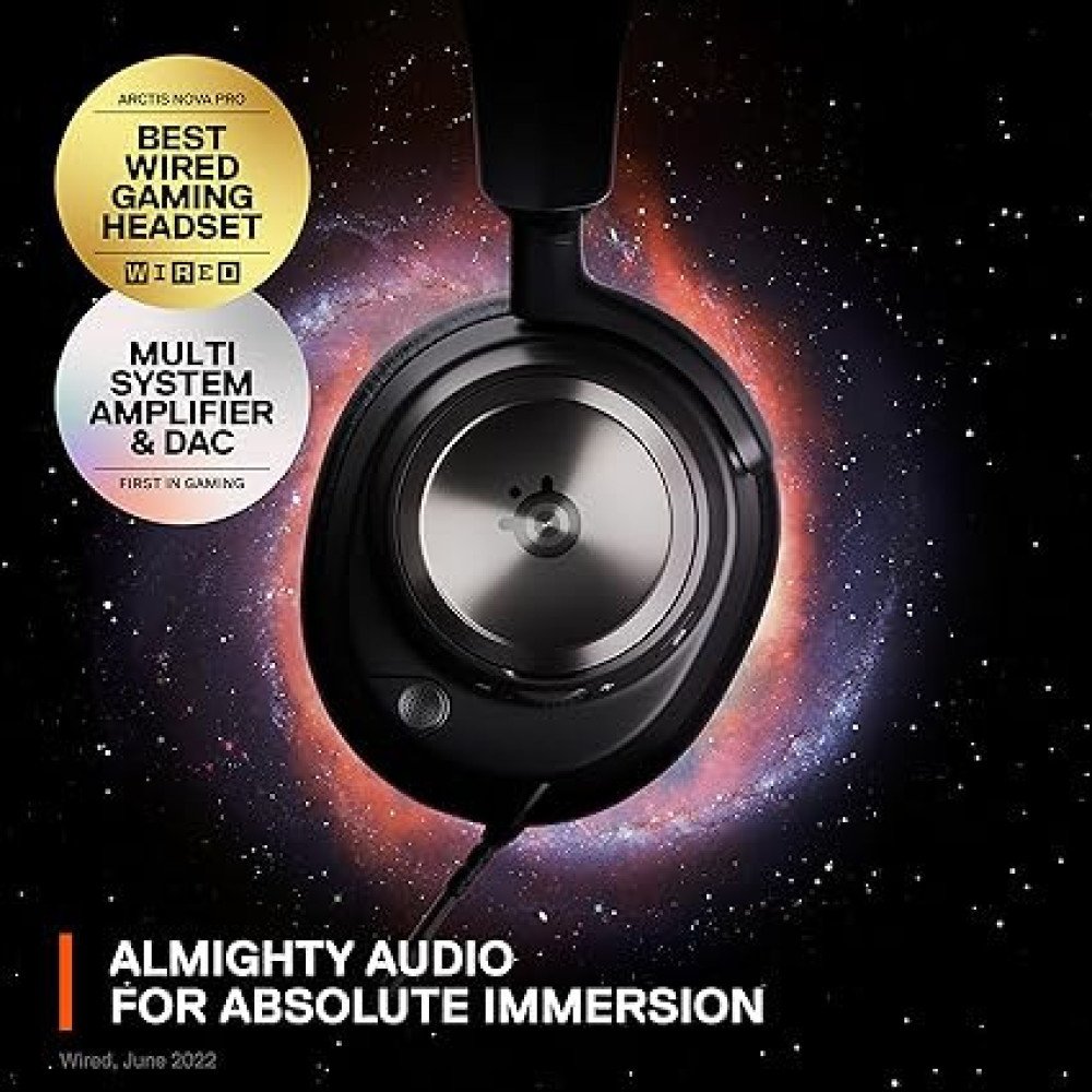 SteelSeries Arctis Nova Pro Multi-System Gaming Headset - Premium Hi-Fi Drivers - Hi-Res 360° Spatial Audio - GameDAC Gen 2 - ESS Sabre Quad-DAC - Stealth Retractable Mic - PC, PS5, PS4, Switch