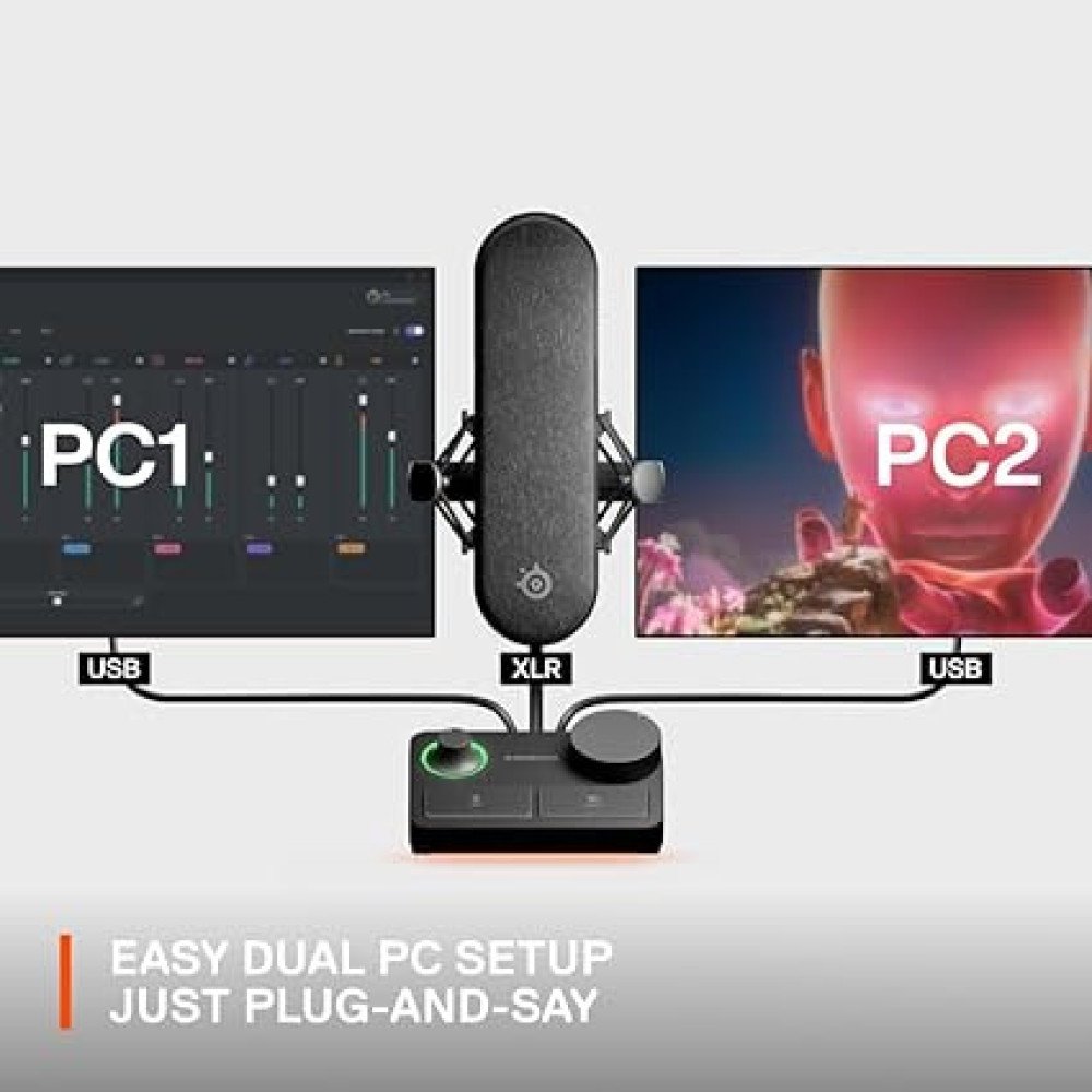 SteelSeries Alias Pro Kit — XLR Mic + Stream Mixer — 3X Bigger Capsule for Gaming, Streaming and Podcasting — USB/XLR Interface — Free Sonar Audio Software — Custom Controls — RGB — Single or Dual PC