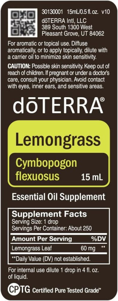 doTERRA Lemongrass Essential Oil - Supports Healthy Digestion, Used for Soothing Massage and Refreshing Feeling; For Diffusion, Internal, or Topical Use - 15 ml